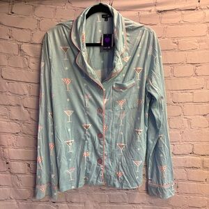 Cozy Zoe Women's Martini Print Button-Up Collared Pajama Top Blue Pink Sz M NWT